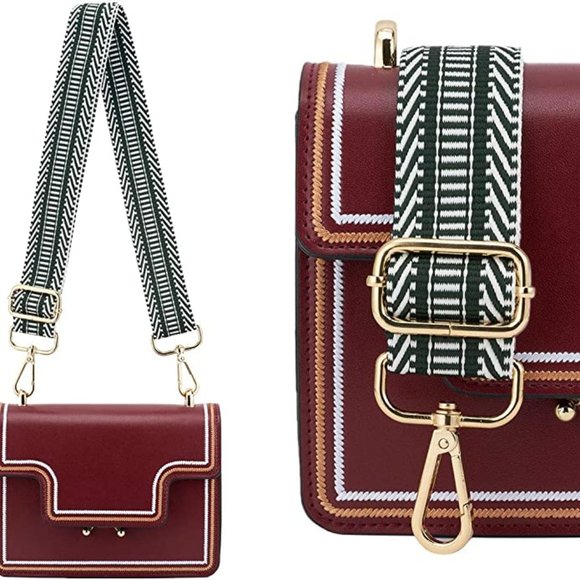 NWT Herringbone Purse Strap Woven Canvas Forest Green Gold Adjustable Removable - Picture 2 of 5